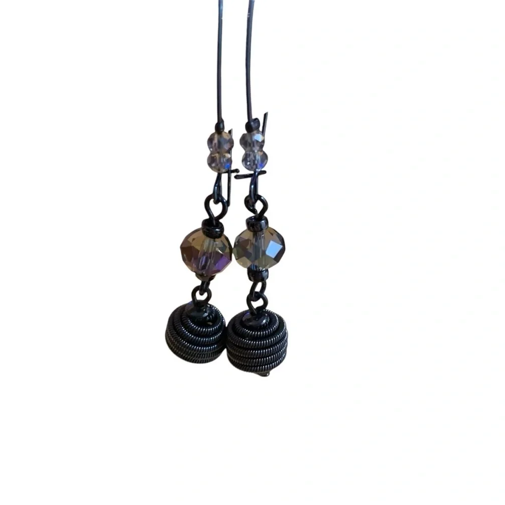 Avon Nadia beaded  Black Beaded drop Earrings hematite color NIB 2017